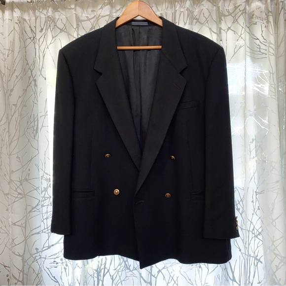 VINTAGE CLASSIC VERSACE V2 BLACK WOOL DOUBLE BREASTED BLAZER SPORT COAT - Picture 2 of 12
